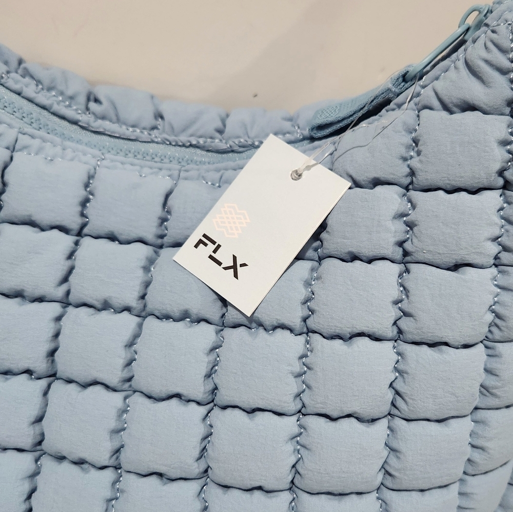 FLX Ultimate Blue Puffer Bubble Quilted Nylon Shoulder Bag Purse NWT - Picture 7 of 14
